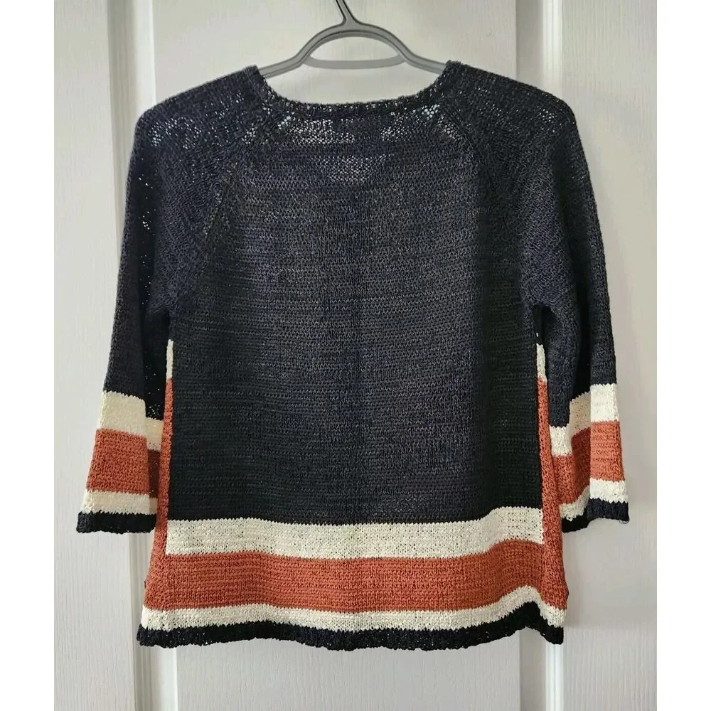 WD-NY Womens Knit Cardigan 3/4 Sleeve Single Button Closure Cotton Blend Black S